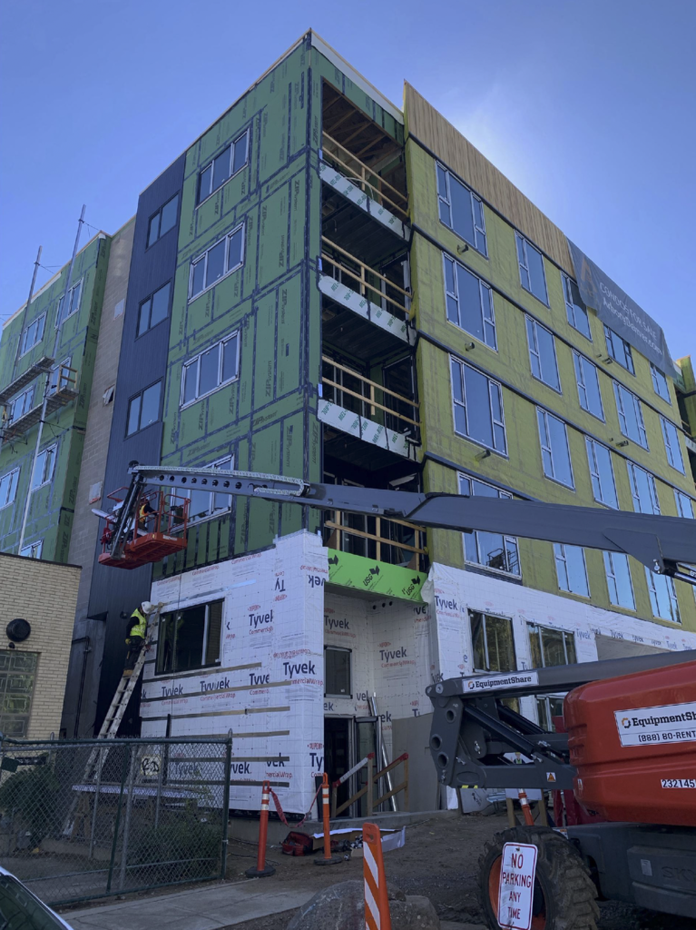 Photo of a crane and construction happening at The Arbory Denver